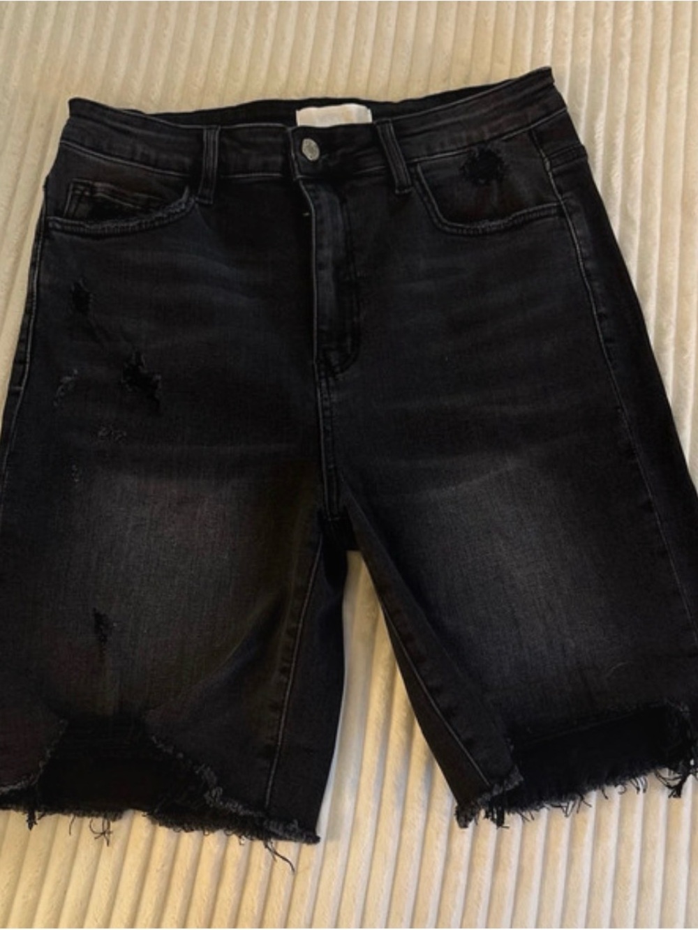 Women's Black Distressed Denim Bermuda Shorts